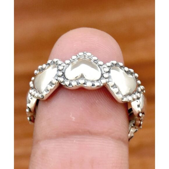 Silver Heart Band Eternity Ring Wide Vntg Style Boho Retro Fashion Jewelry sz: 8 - Picture 3 of 4